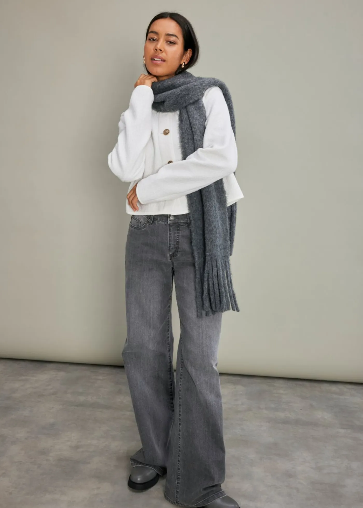 Outlet Vaqueros de pernera ancha, mid waist, elástico Mujer Tallas Pequeñas