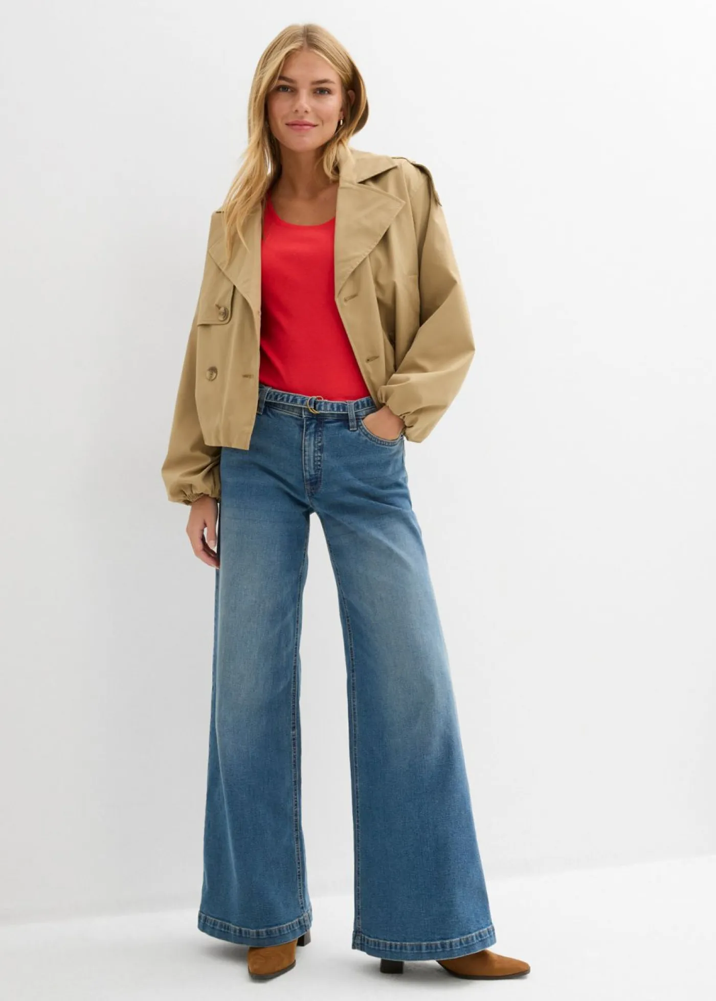 Online Vaqueros de pernera ancha, mid waist, largo completo Mujer Tallas Pequeñas
