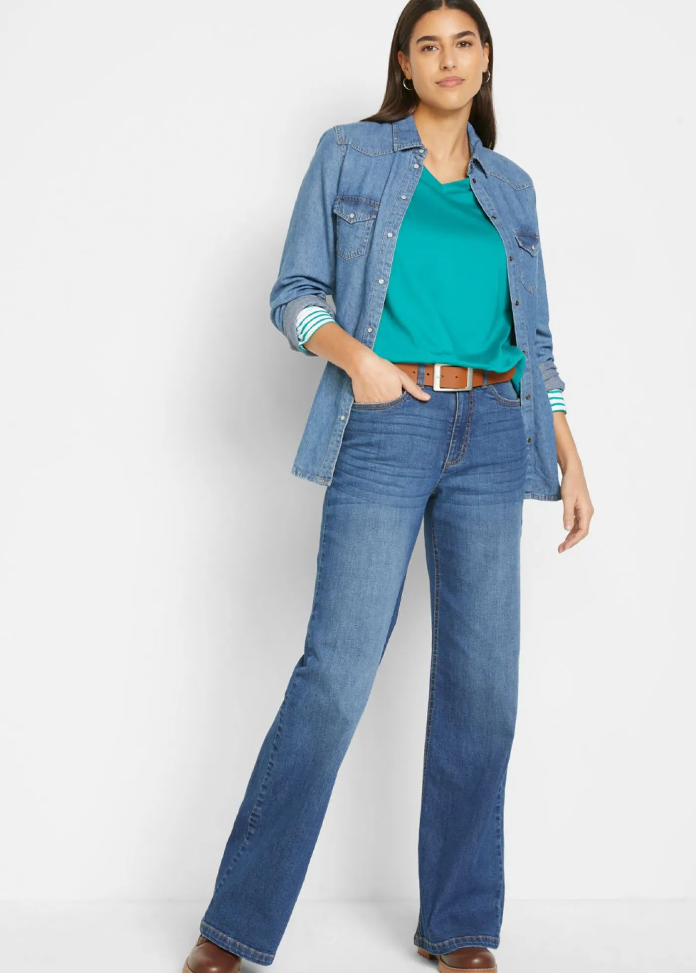 Outlet Vaqueros de pernera ancha, high waist, de algodón orgánico Mujer Vaqueros