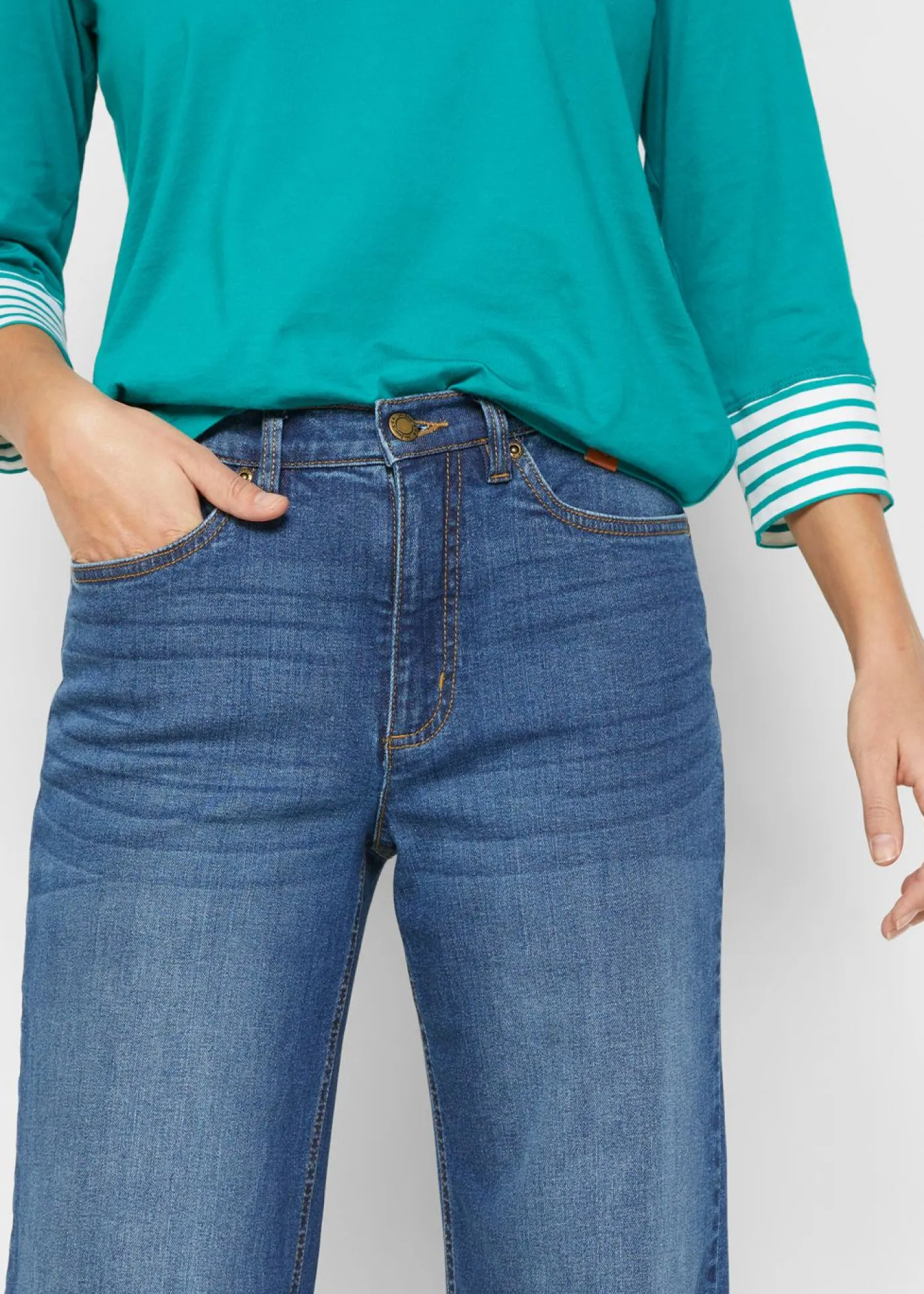 Outlet Vaqueros de pernera ancha, high waist, de algodón orgánico Mujer Vaqueros