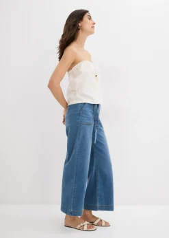 Hot Vaqueros de pernera ancha, high waist, cintura cómoda y cropped Mujer Vaqueros