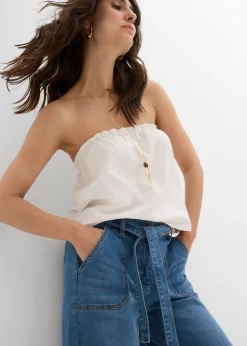 Hot Vaqueros de pernera ancha, high waist, cintura cómoda y cropped Mujer Vaqueros