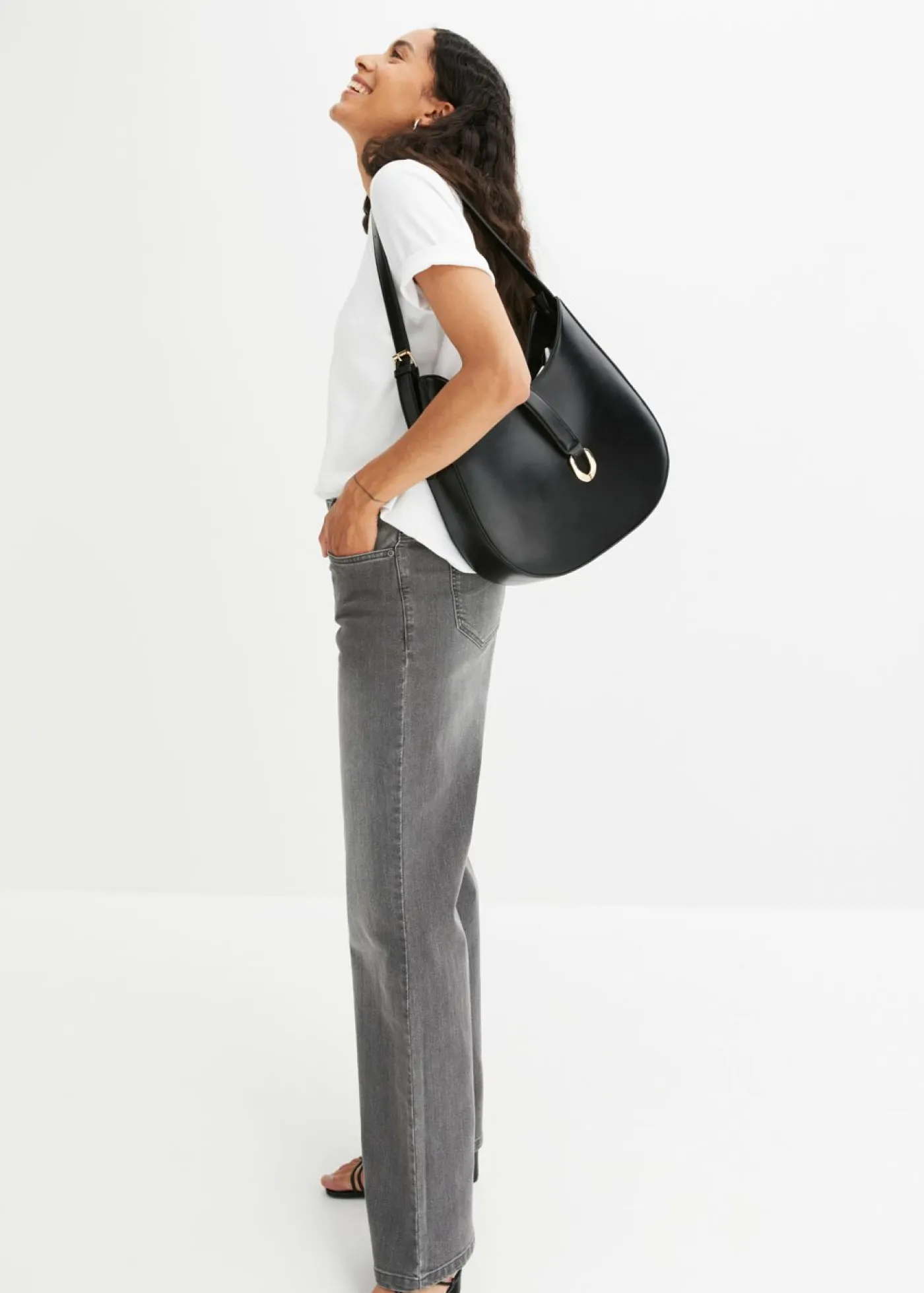 Vaqueros de pernera ancha, mid waist, elástico Mujer Vaqueros