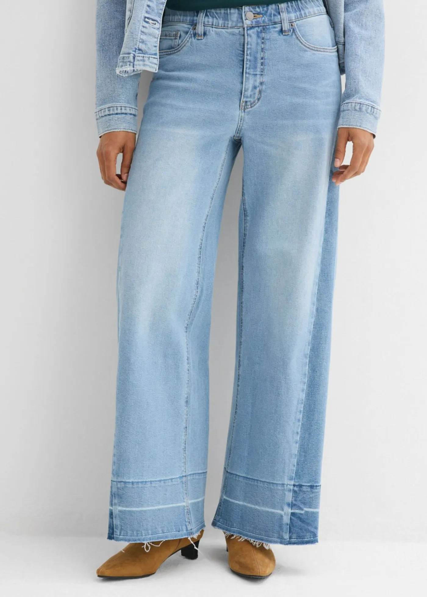 Sale Vaqueros de pernera ancha, mid waist Mujer Tallas Pequeñas|Novedades