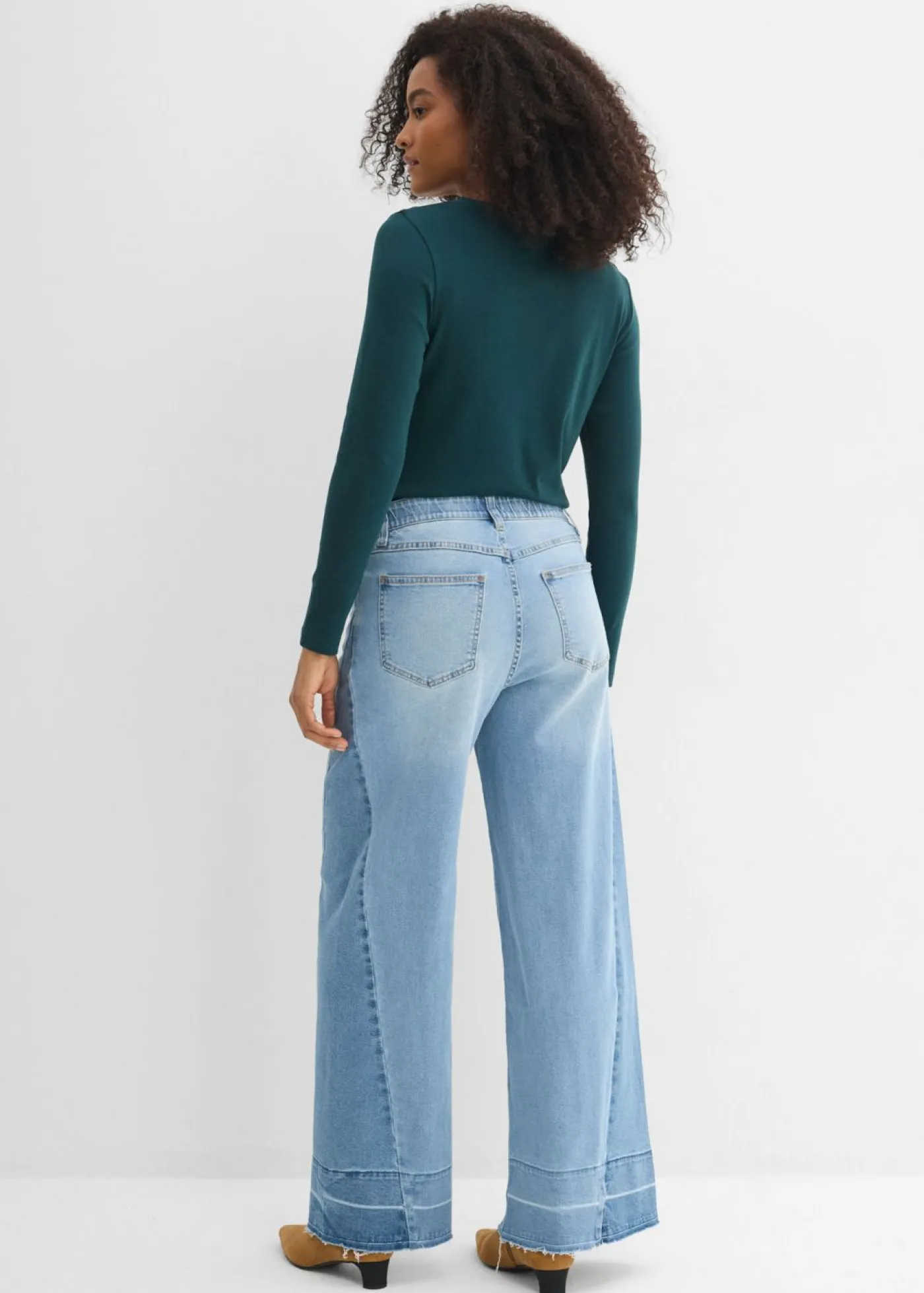Sale Vaqueros de pernera ancha, mid waist Mujer Tallas Pequeñas|Novedades
