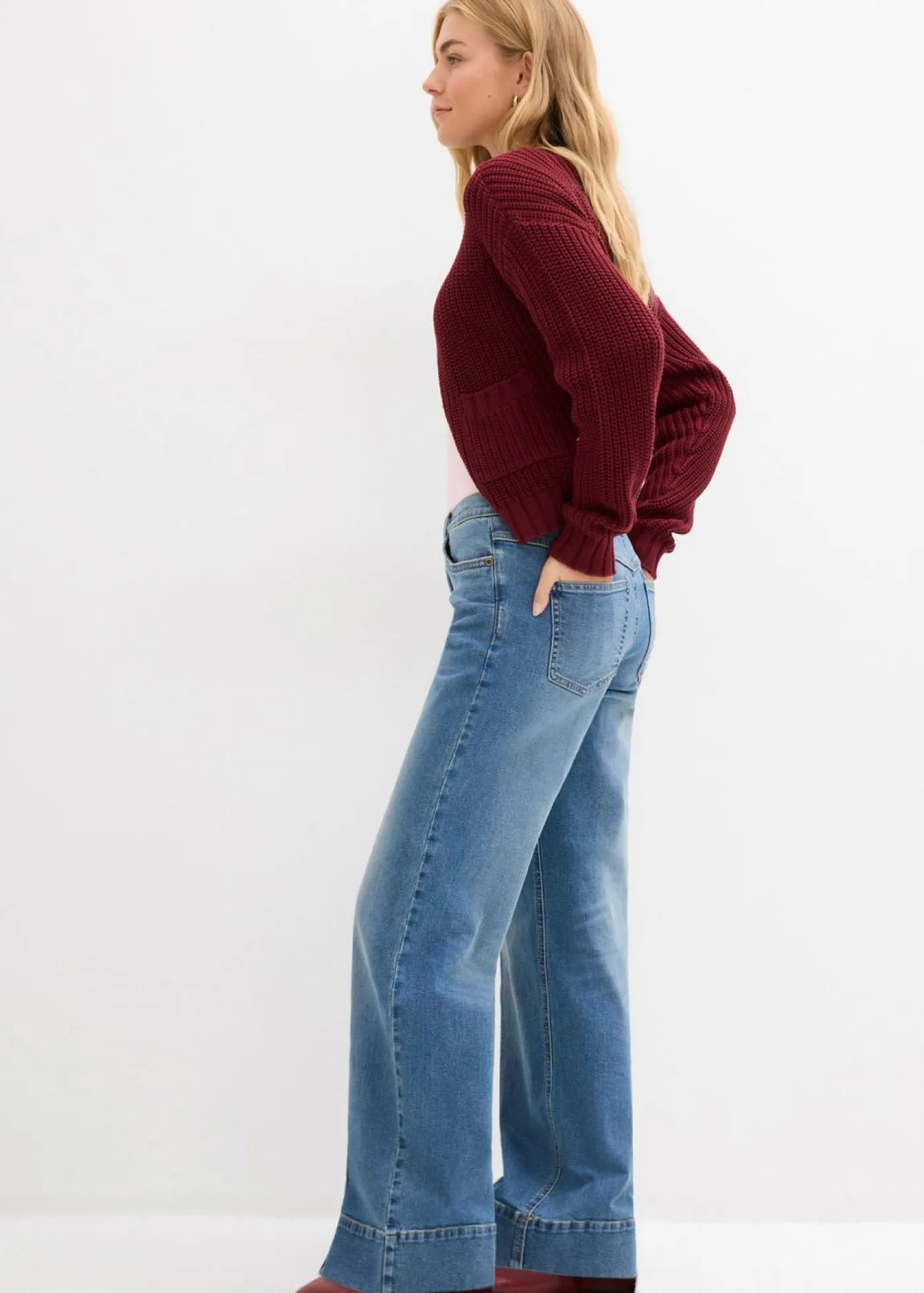 Vaqueros de pernera ancha, mid waist, largo completo Mujer Tallas Pequeñas|Vaqueros