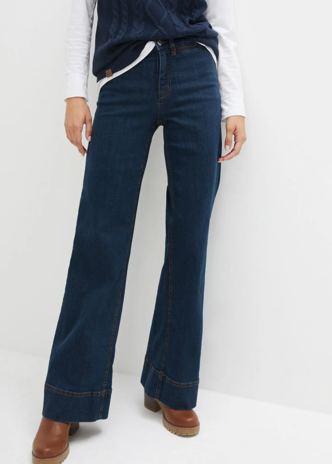 Clearance Vaqueros elásticos con pernera ancha y talle medio Mujer Vaqueros|Tallas Pequeñas