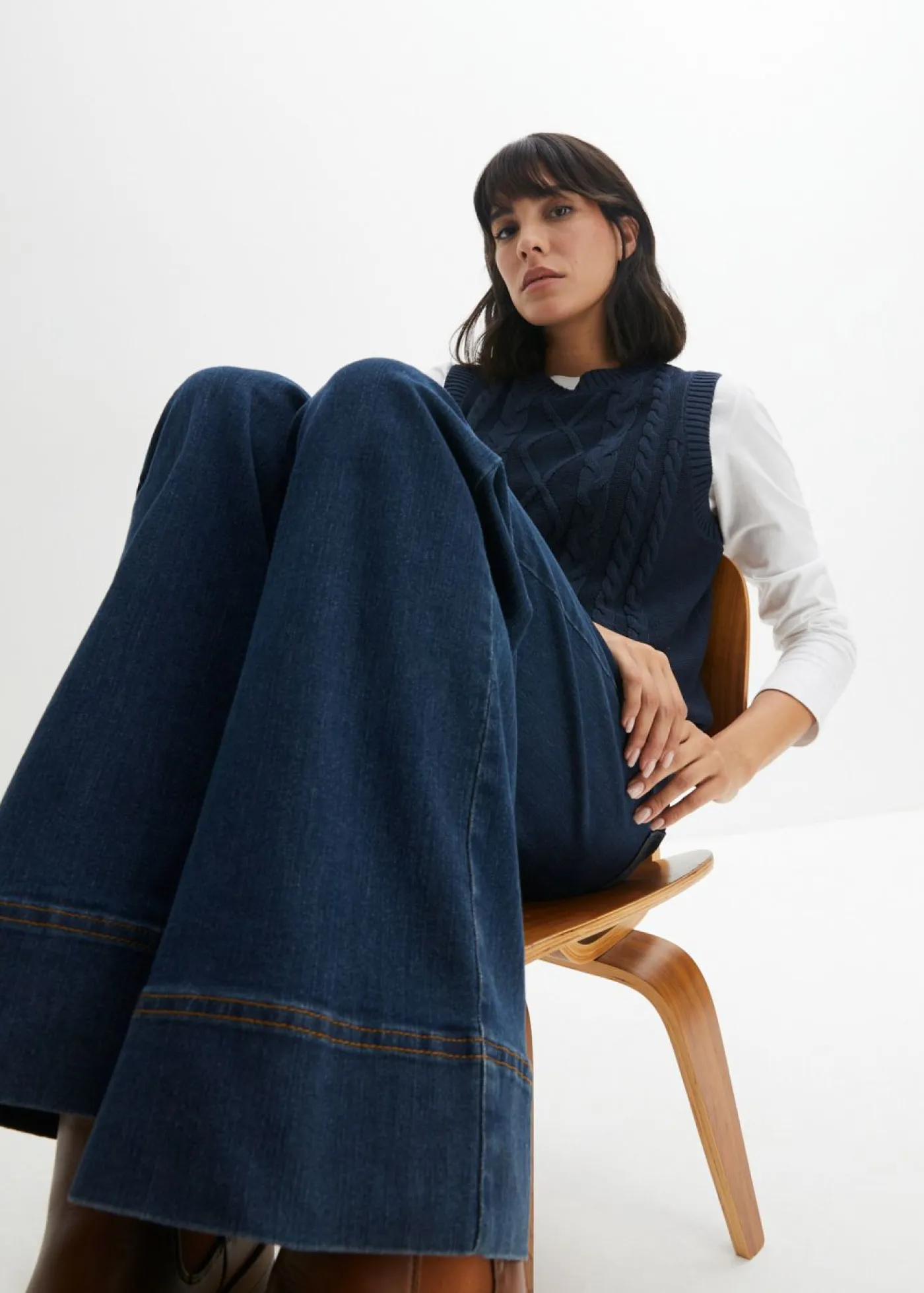 Clearance Vaqueros elásticos con pernera ancha y talle medio Mujer Vaqueros|Tallas Pequeñas