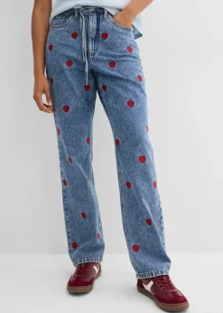 Online Vaqueros loose, straight, high waist, de algodón Mujer Vaqueros