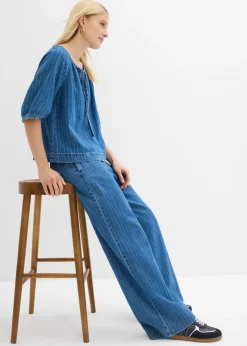 Online Vaqueros pull on, wide leg en algodón Mujer Novedades|Vaqueros