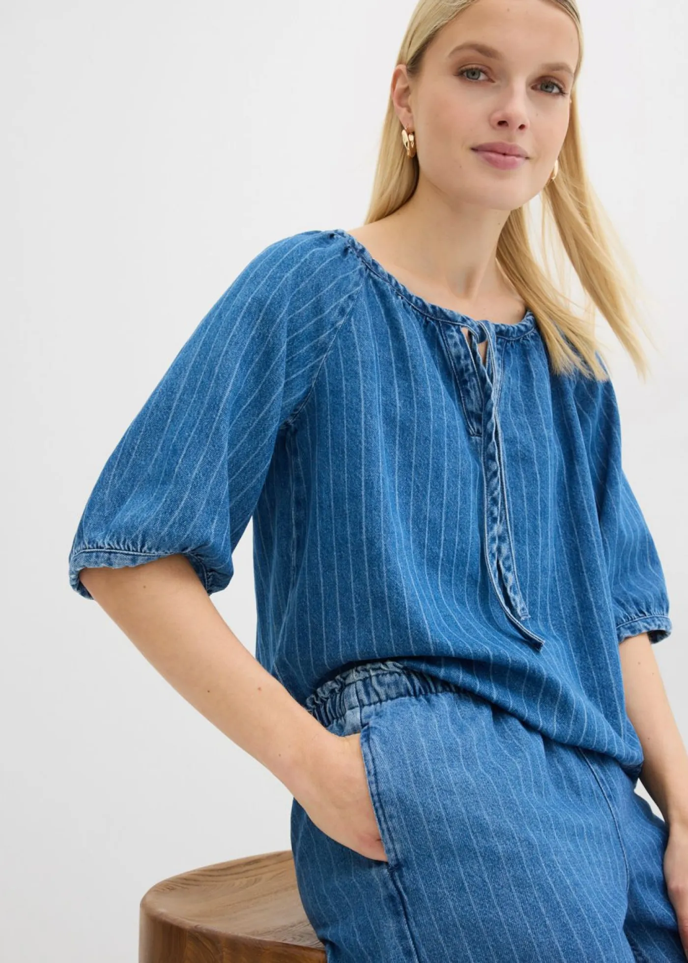 Online Vaqueros pull on, wide leg en algodón Mujer Novedades|Vaqueros