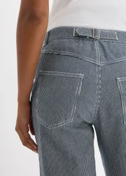 Vaqueros rectos con corte holgado, talle alto y diseño de rayas Mujer Vaqueros