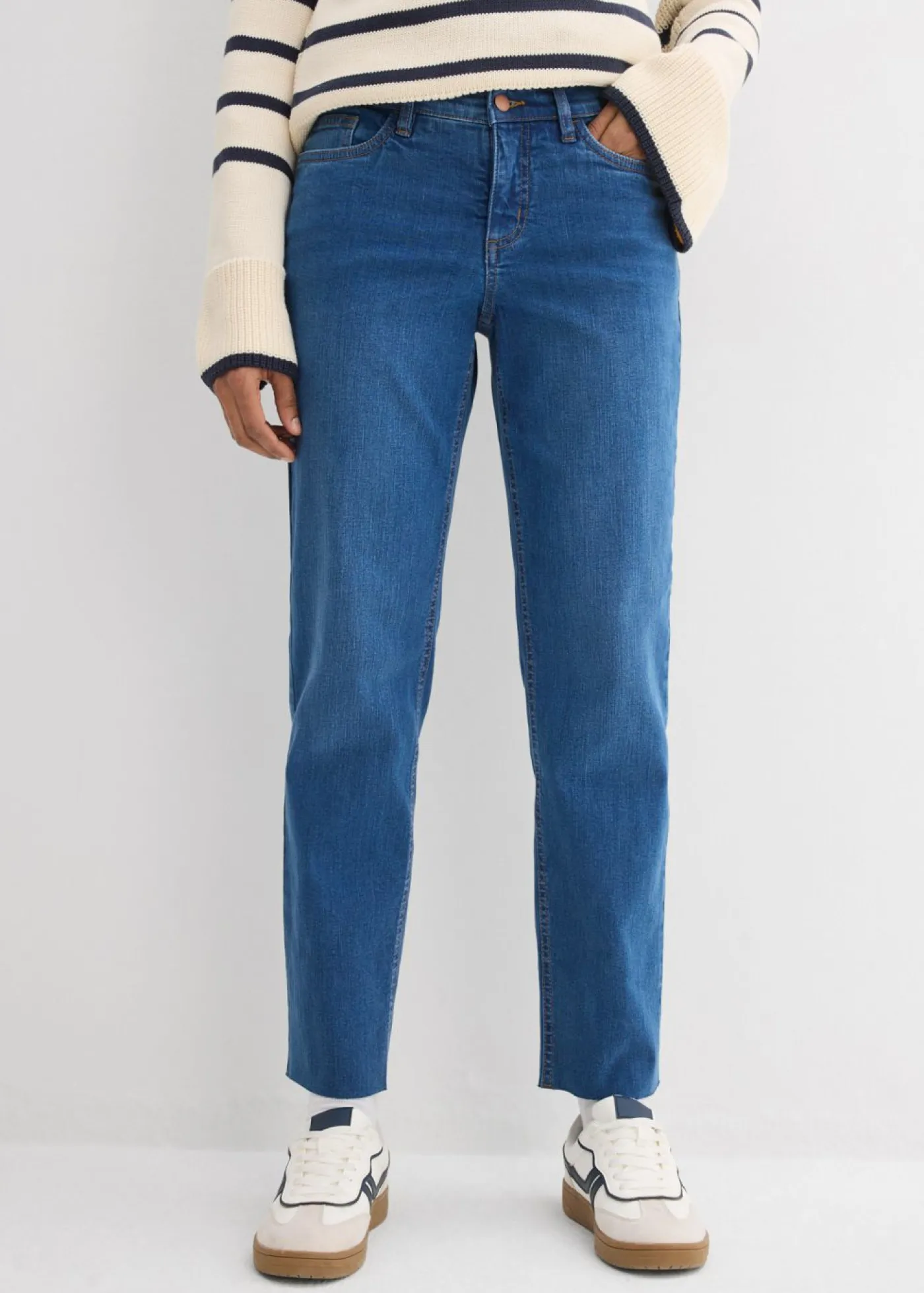 Hot Vaqueros rectos de algodón orgánico con talle medio y largo cropped Mujer Vaqueros