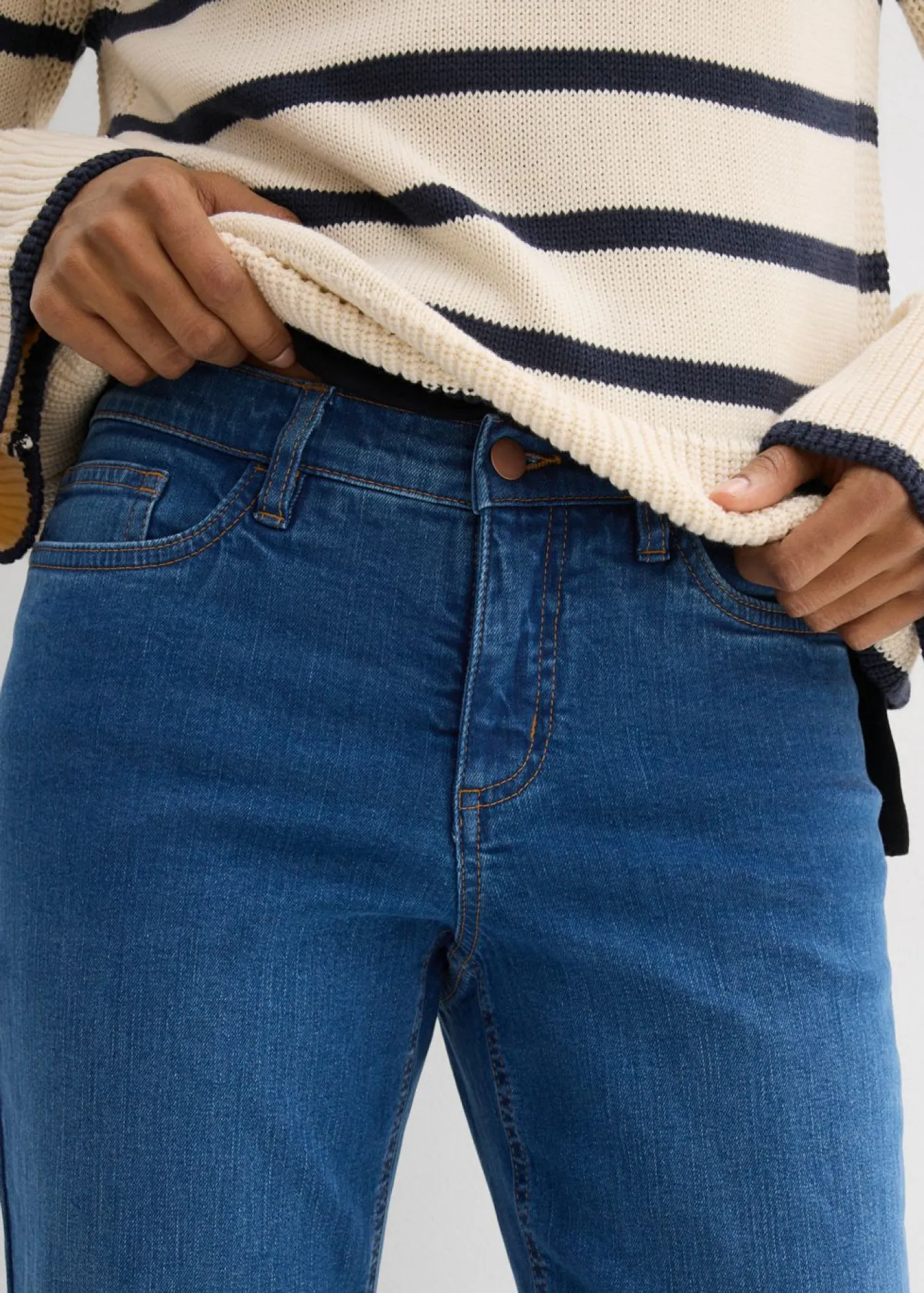 Hot Vaqueros rectos de algodón orgánico con talle medio y largo cropped Mujer Vaqueros