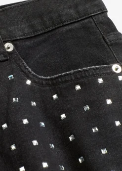 Hot Vaqueros rectos de talle medio con aplicación de piedras brillantes Mujer Vaqueros
