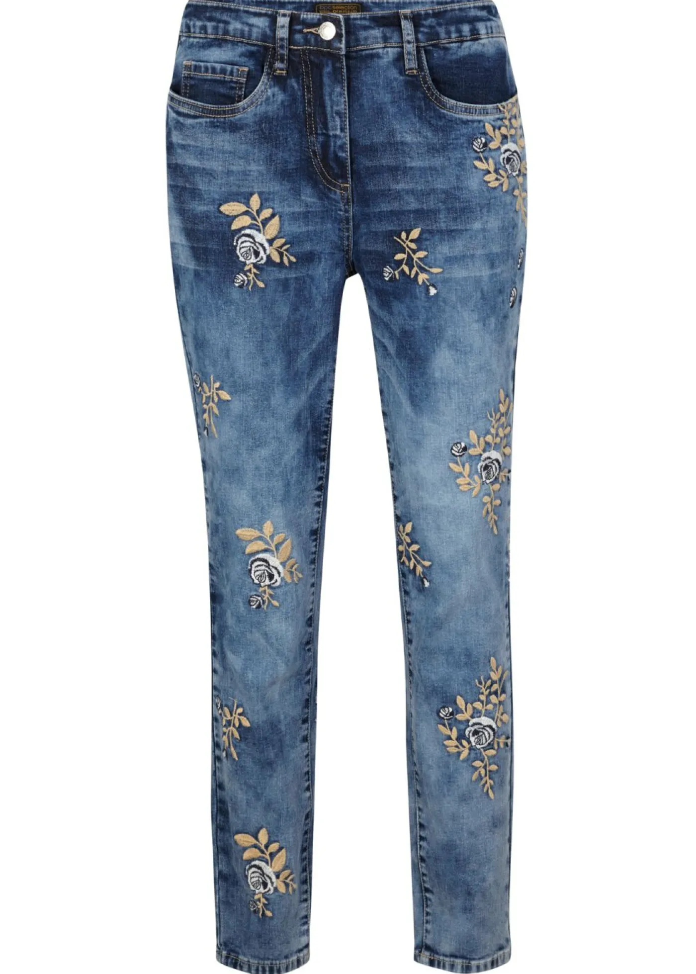 Vaqueros slim fit, con bordado de flores Mujer Vaqueros