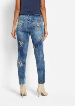 Vaqueros slim fit, con bordado de flores Mujer Vaqueros