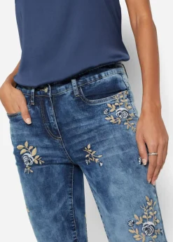 Vaqueros slim fit, con bordado de flores Mujer Vaqueros