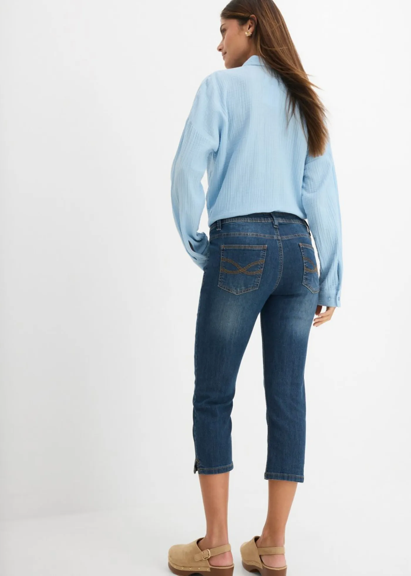 Discount Vaqueros slim fit, talle medio, cropped Mujer Vaqueros