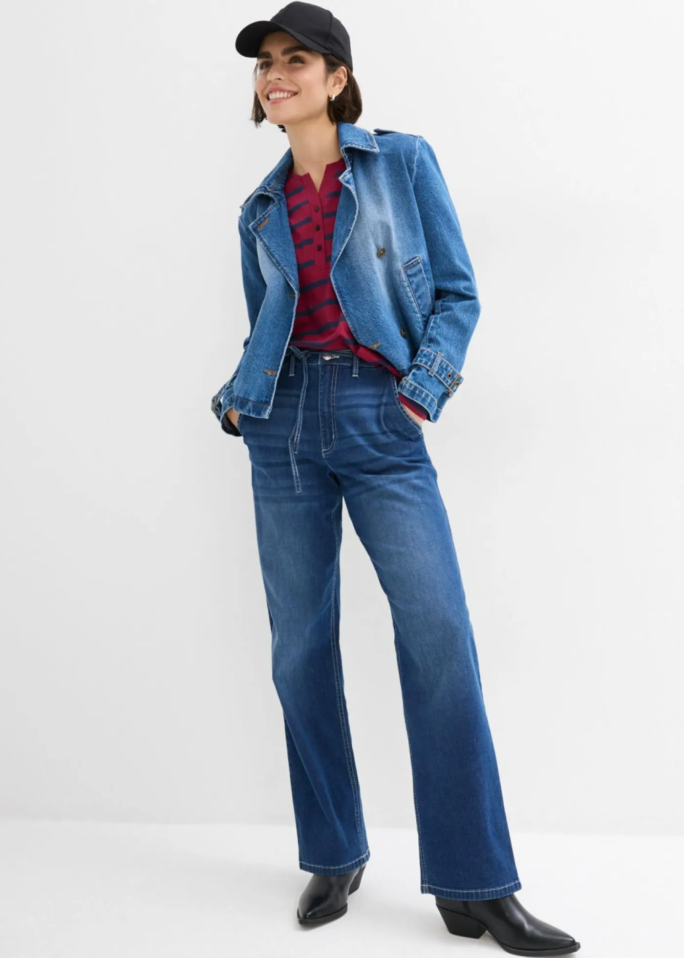 Outlet Vaqueros straight, loose fit, high waist, con cintura cómoda Mujer Vaqueros