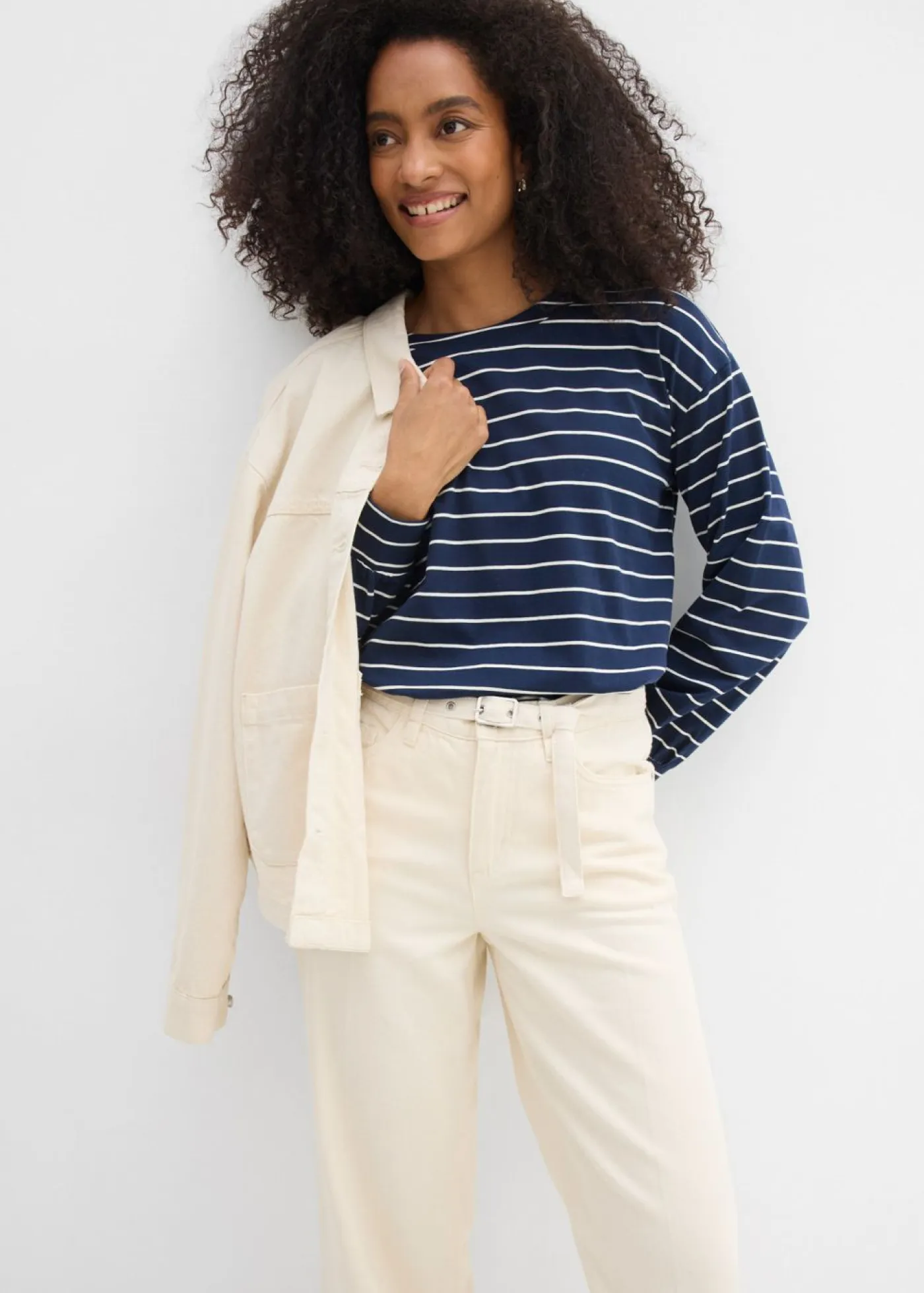 Vaqueros straight, loose, mid waist, de algodón Mujer Vaqueros|Tallas Pequeñas