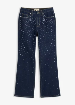 Sale Vaqueros straight, mid waist, con piedras brillantes Mujer Tallas Pequeñas
