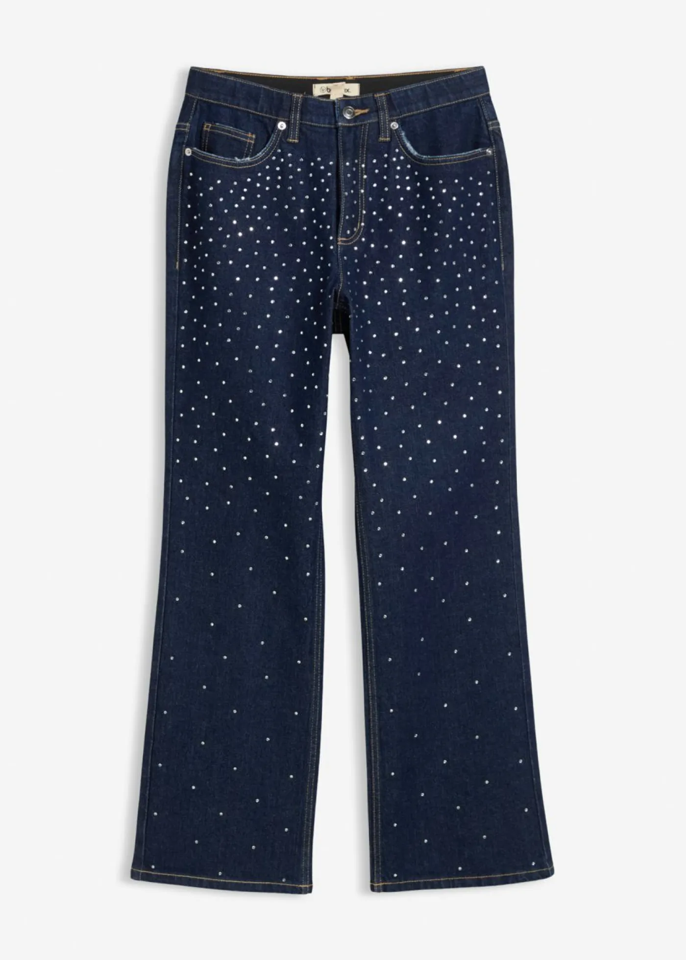 Sale Vaqueros straight, mid waist, con piedras brillantes Mujer Tallas Pequeñas