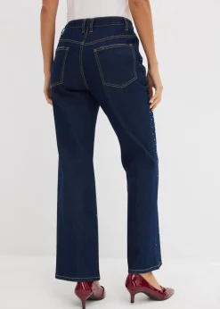 Sale Vaqueros straight, mid waist, con piedras brillantes Mujer Tallas Pequeñas
