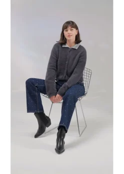 Sale Vaqueros straight, mid waist, con piedras brillantes Mujer Tallas Pequeñas