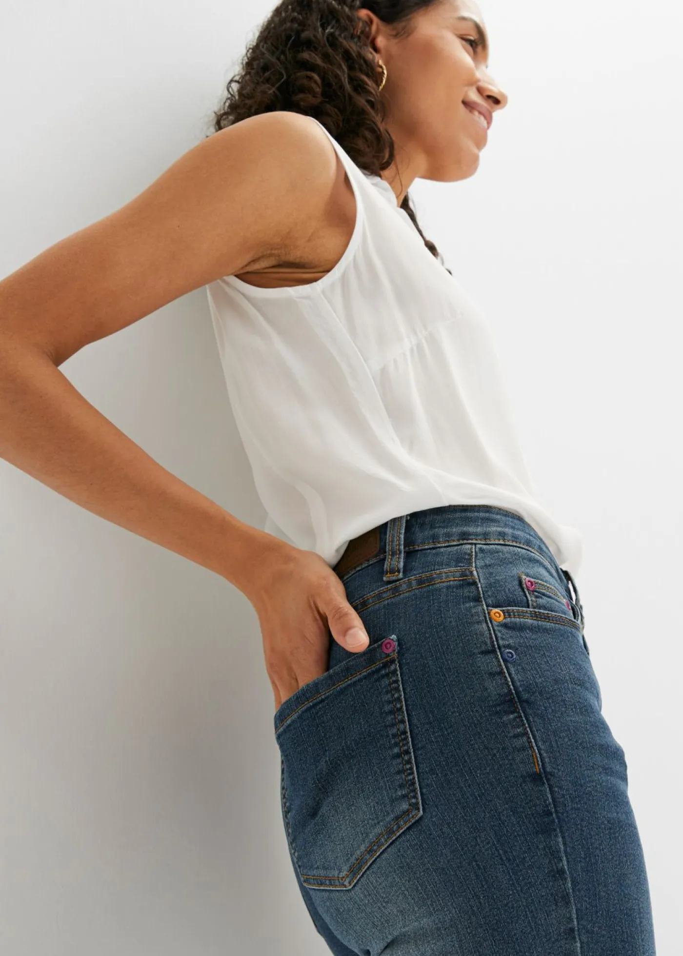 Outlet Vaqueros straight, mid waist, elásticos Mujer Tallas Pequeñas