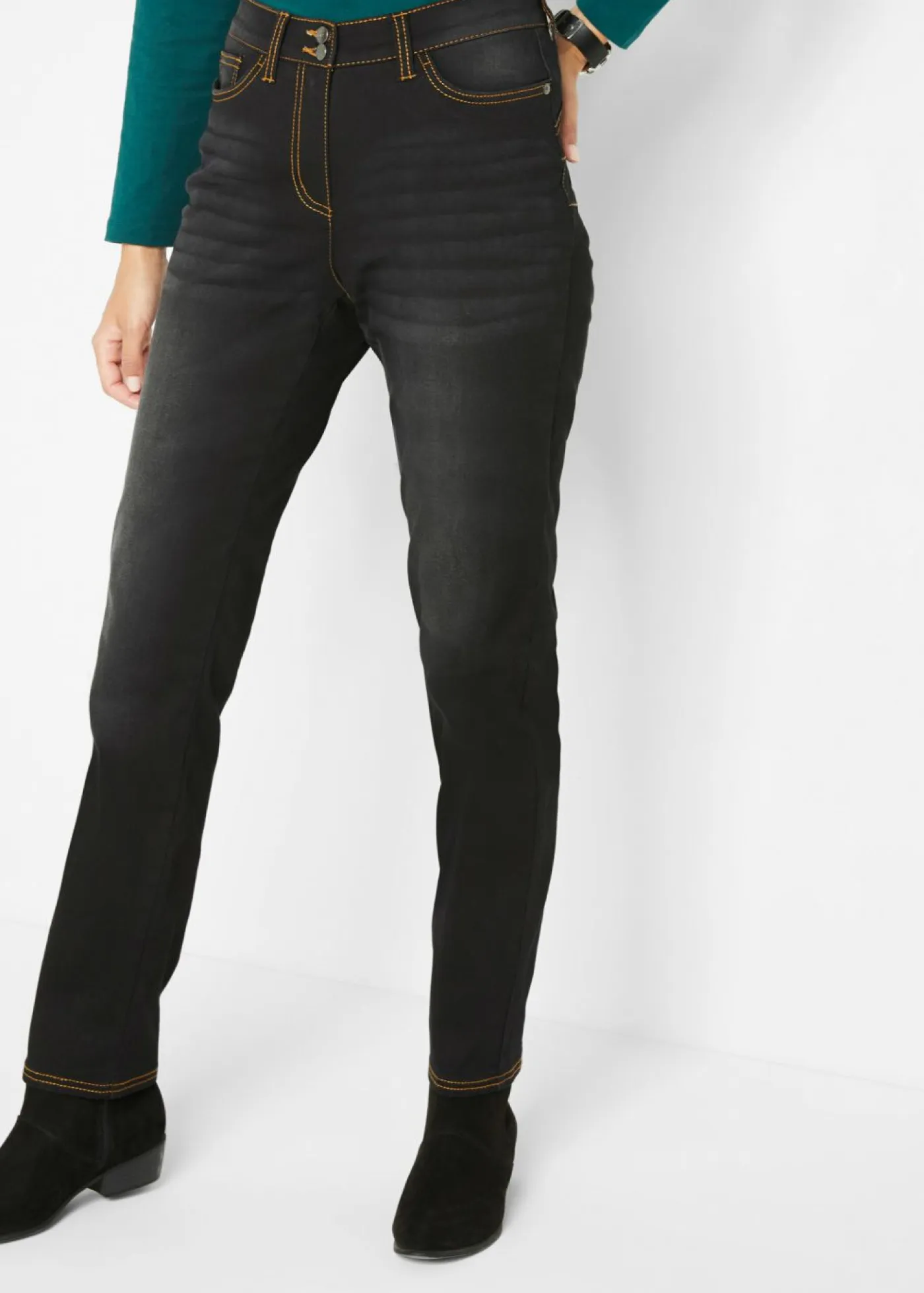 Outlet Vaqueros térmicos con talle medio, corte recto y cinturilla cómoda Mujer Ropa Térmica|Vaqueros