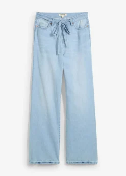 Outlet Vaqueros wide leg, mid waist, con cinturón Mujer Tallas Pequeñas