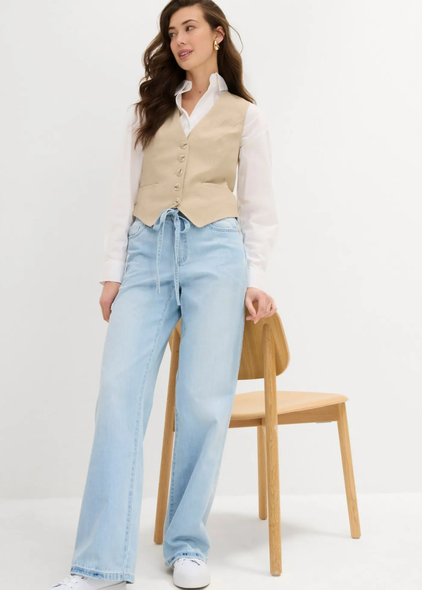 Clearance Vaqueros wide leg, mid waist, con cinturón Mujer Vaqueros