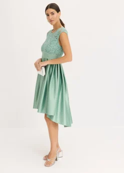 New Vestido asimétrico de satén brillante con encaje Mujer Vestidos|Ropa Elegante