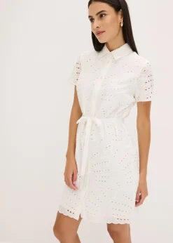 Best Vestido camisero con bordado calado Mujer Vestidos