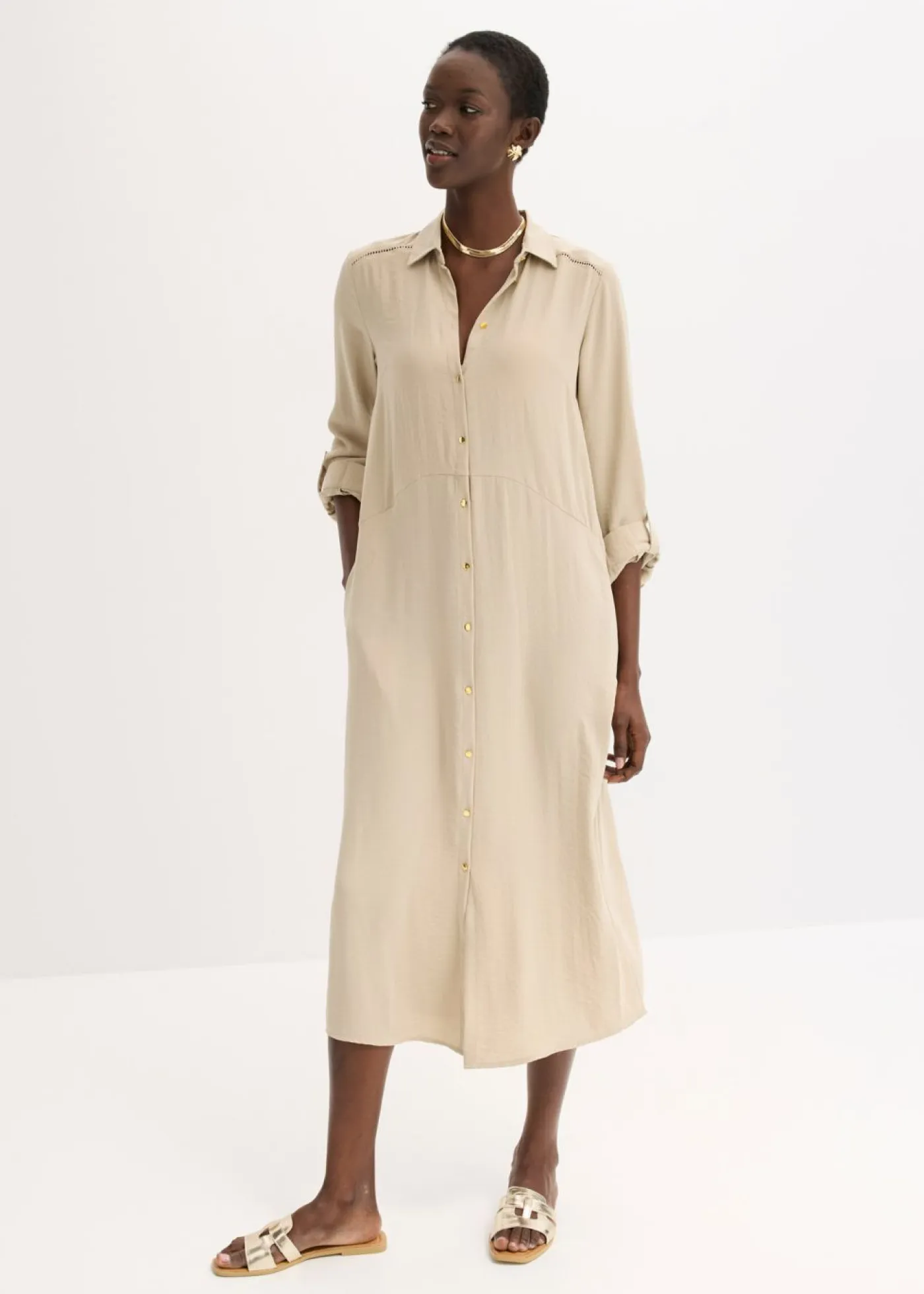 Best Vestido camisero con encaje en escalera Mujer Vestidos