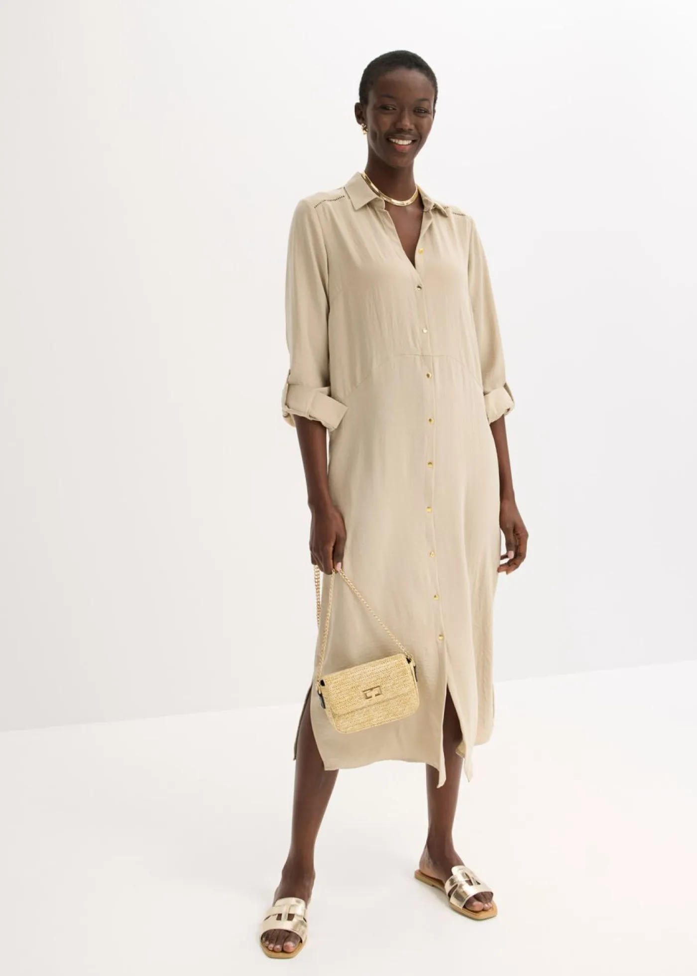 Best Vestido camisero con encaje en escalera Mujer Vestidos