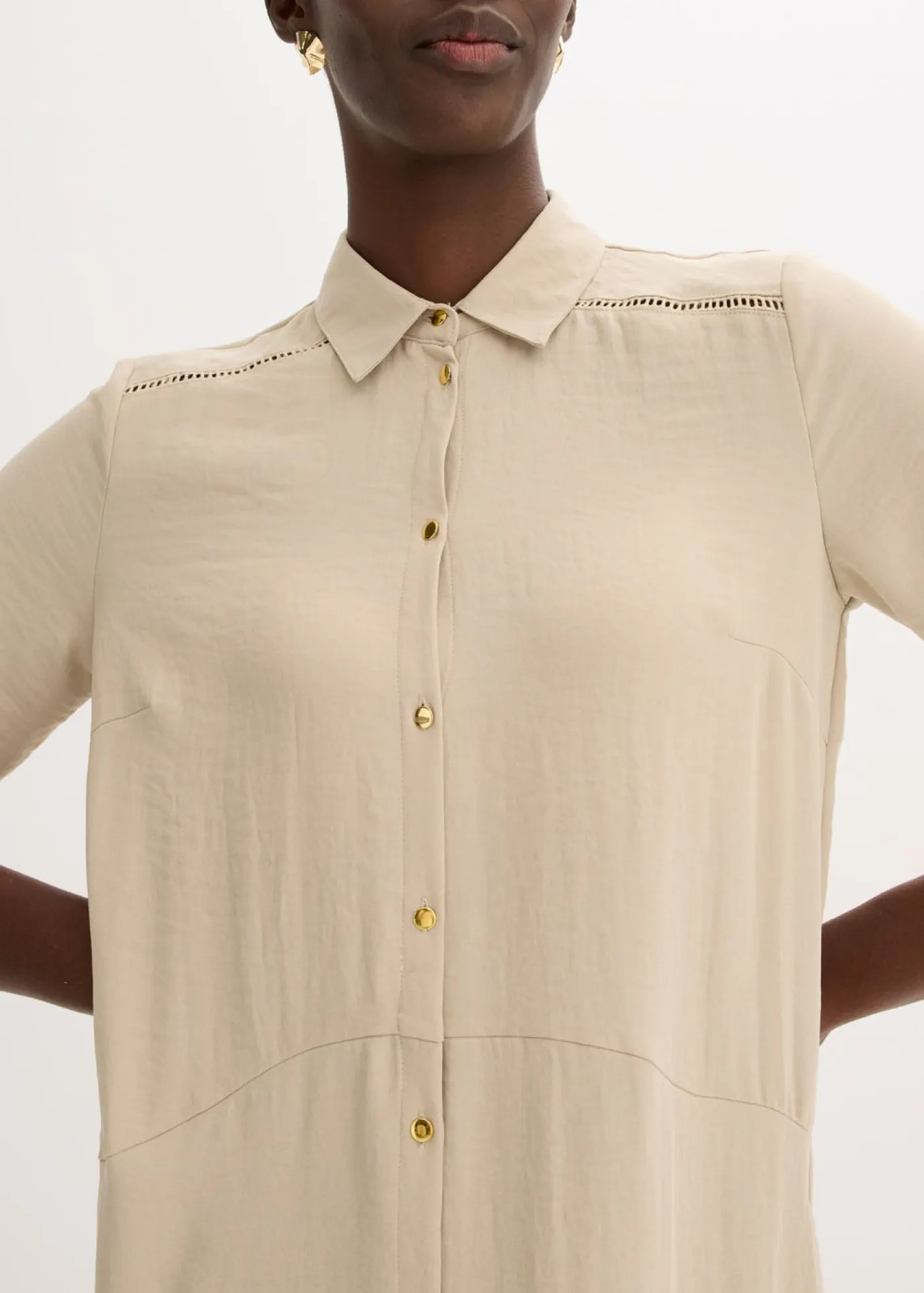 Best Vestido camisero con encaje en escalera Mujer Vestidos