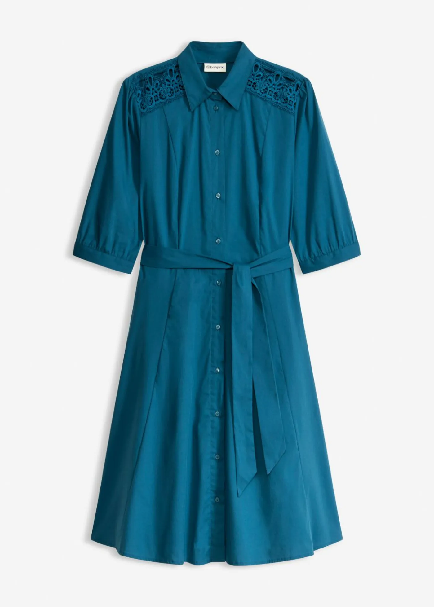 Sale Vestido camisero con encaje y cordón Mujer Vestidos|Tallas Pequeñas
