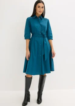 Sale Vestido camisero con encaje y cordón Mujer Vestidos|Tallas Pequeñas