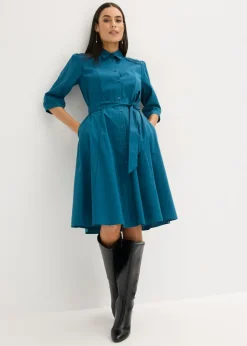 Sale Vestido camisero con encaje y cordón Mujer Vestidos|Tallas Pequeñas