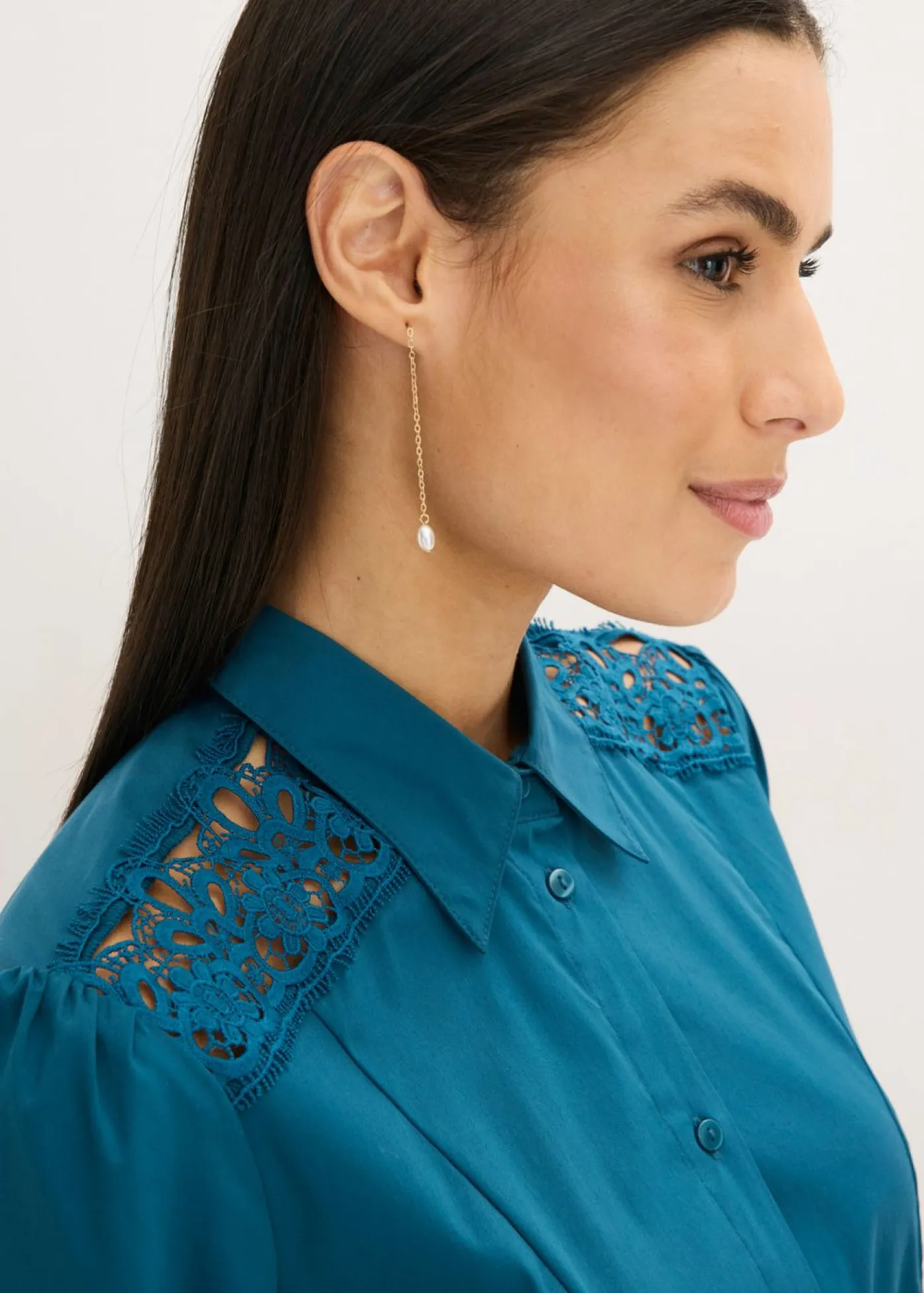 Sale Vestido camisero con encaje y cordón Mujer Vestidos|Tallas Pequeñas
