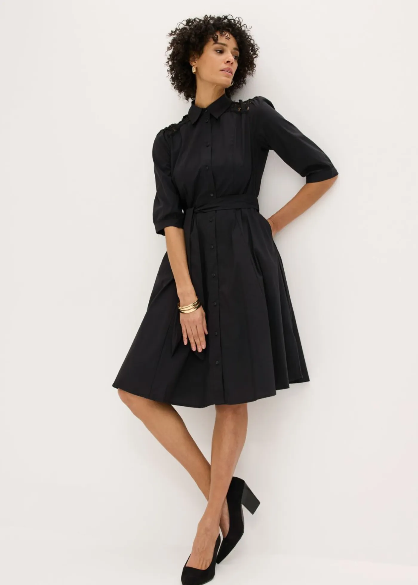 Discount Vestido camisero con encaje y cordón Mujer Tallas Pequeñas|Vestidos