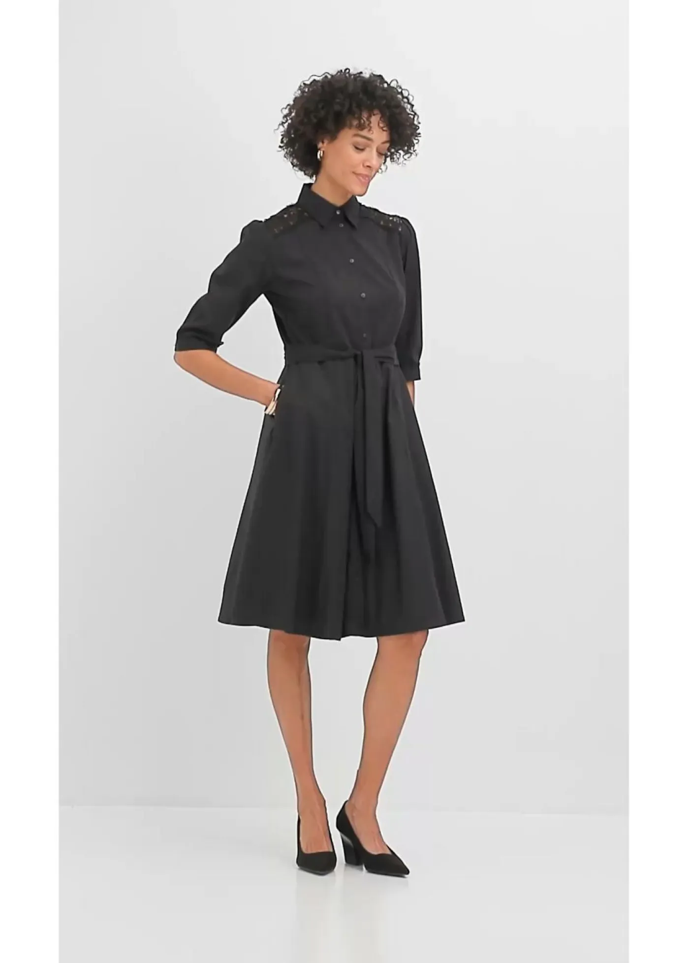 Discount Vestido camisero con encaje y cordón Mujer Tallas Pequeñas|Vestidos
