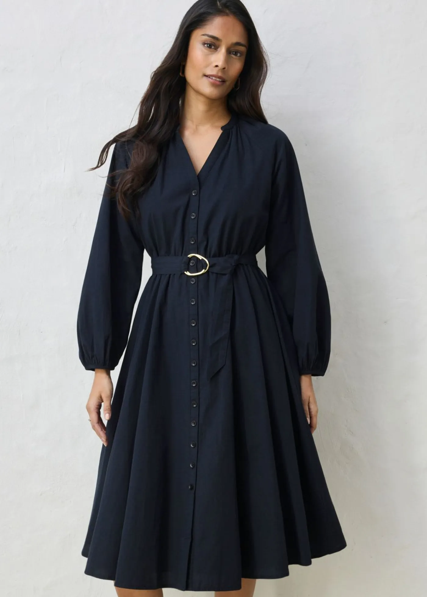 New Vestido camisero con parte de seda y cinturón Mujer Premium|Vestidos