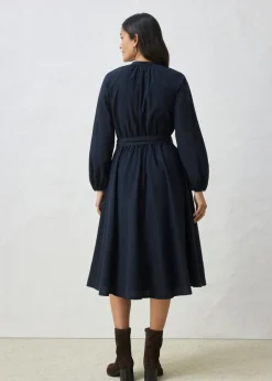New Vestido camisero con parte de seda y cinturón Mujer Premium|Vestidos