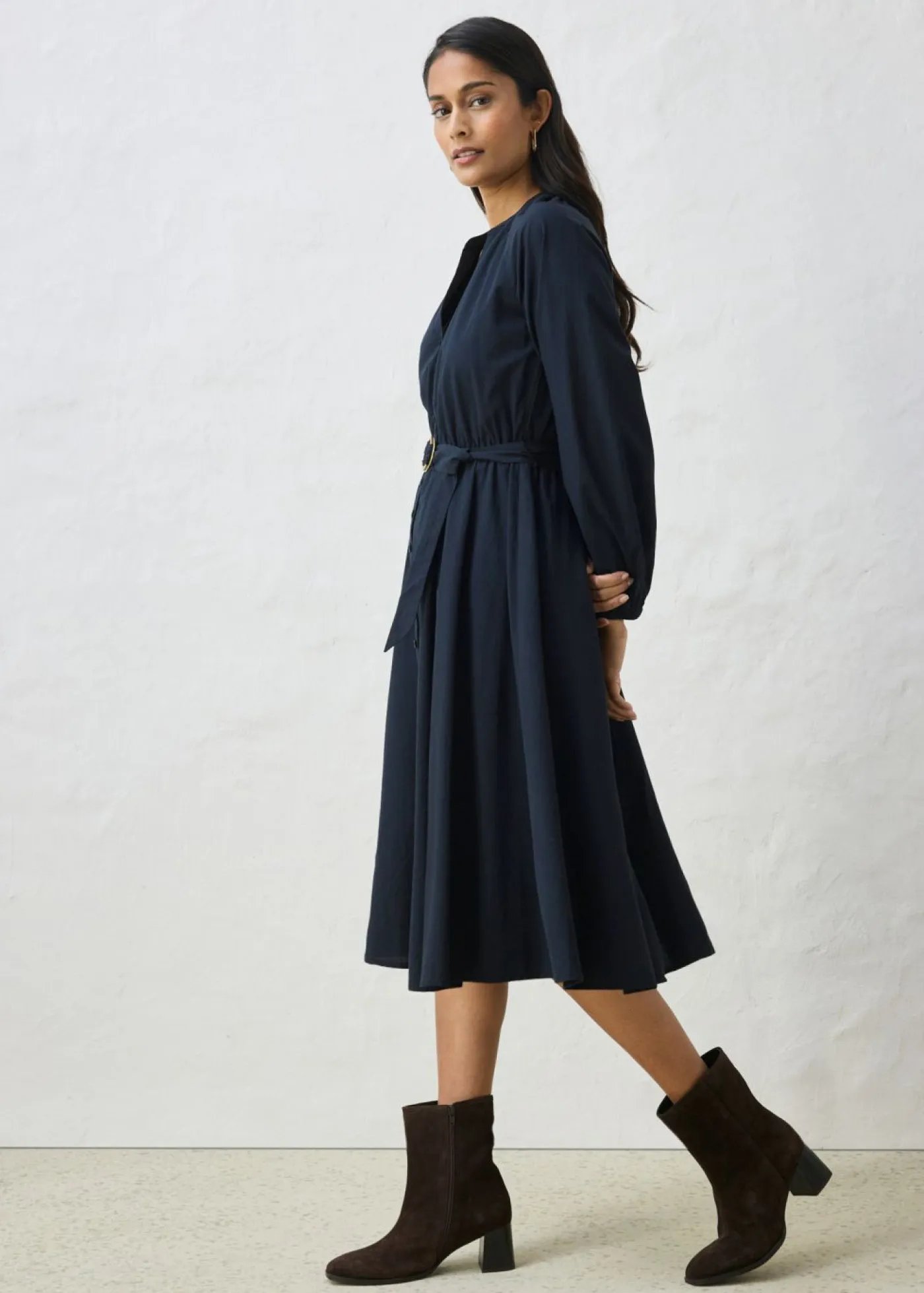 New Vestido camisero con parte de seda y cinturón Mujer Premium|Vestidos