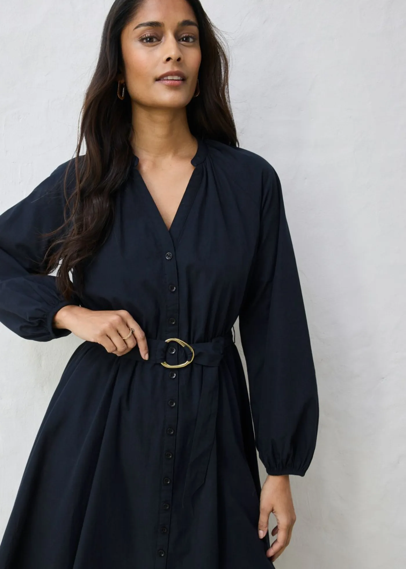 New Vestido camisero con parte de seda y cinturón Mujer Premium|Vestidos