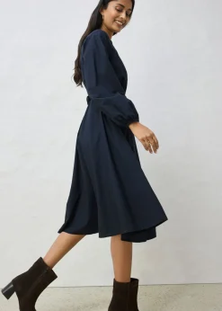 New Vestido camisero con parte de seda y cinturón Mujer Premium|Vestidos
