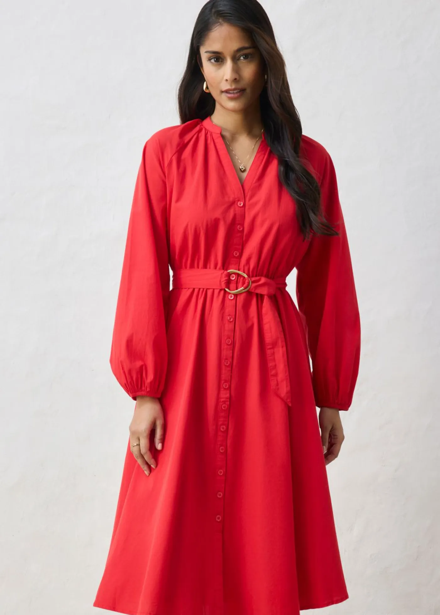 Discount Vestido camisero con parte de seda y cinturón Mujer Premium|Vestidos